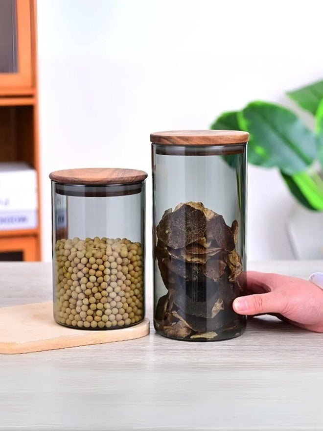 1CHASE 2-Piece Borosilicate Glass Storage Jar, Smoky Grey 1300 ML - Image 2